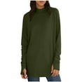 thumbnail image 2 of Women's Mock Neck Tunic Tops with Thumb Holes Long Sleeve Solid Color T-shirts Spring Fall Base Pullovers (S, Army Green), 2 of 8