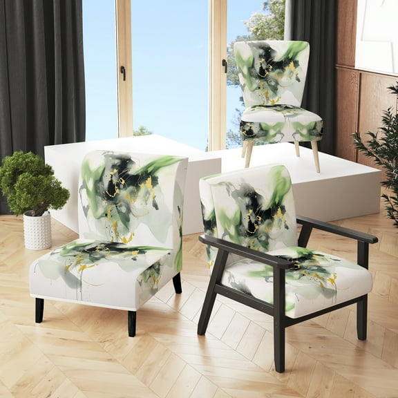 Designart "Blue Modern Floral Pattern" Upholstered Modern & Contemporary Accent Chair and Fractals Arm Chair - Multiple Color & Pattern