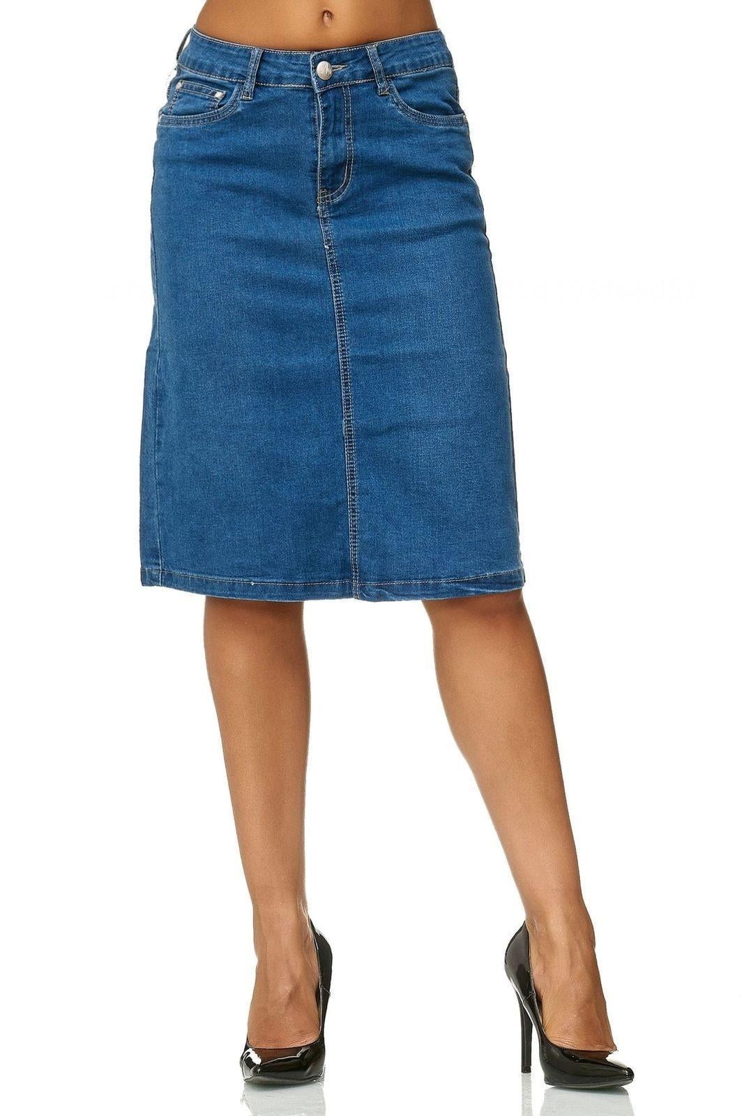 Sherrylily Women Casual Knee Length Denim Skirt Washed Denim Jean Skirt Blue S Blue 1