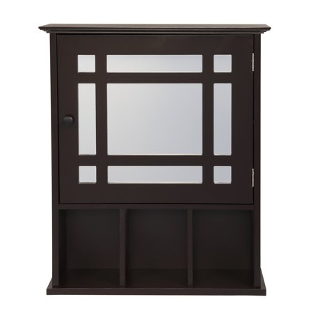 Fchunhe Bathroom Wooden Wall Mounted Cabinet with Doors and Shelves  Brown