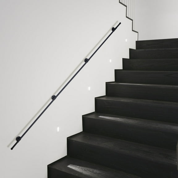 13FT Handrail Industrial Steel Pipe Rail Black Wall Mount Staircase Handrail for Stairs Attics, Hotels