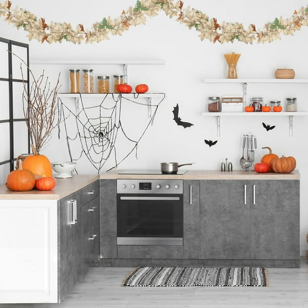 Guirnalda de hojas artificiales | Enredadera de ratán sintético con hojas de arce y calabaza | Decoración otoñal de 173 cm para chimenea, pared y puerta