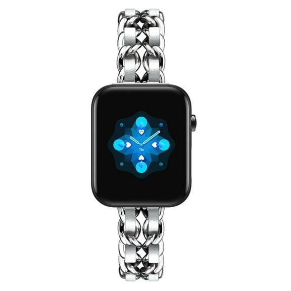 Leather Metal Band Compatible With Ticwatch GTH Band, Stainless Steel Metal Cowboy Chain Style Replacement for Band Ticwatch GTH