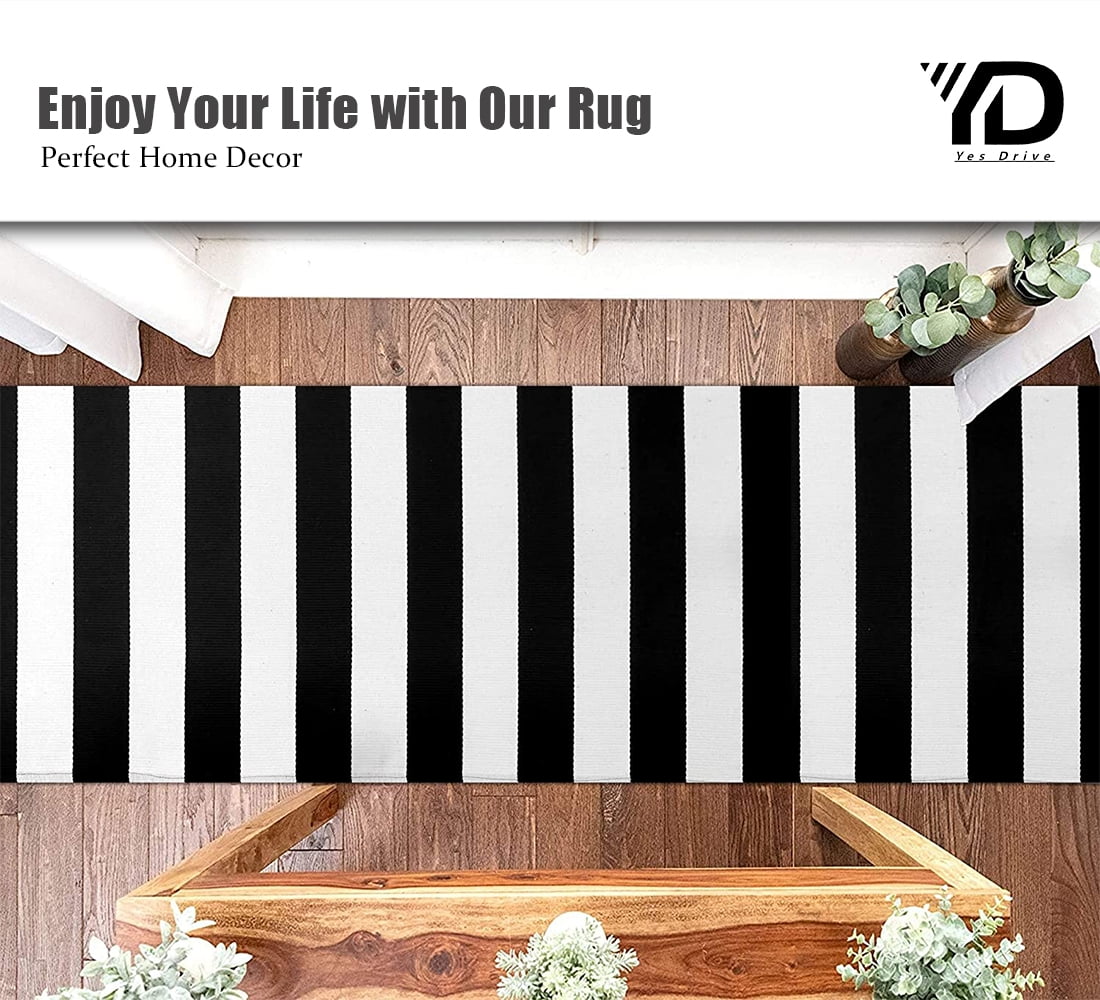 Black and White Striped Rug Runner 2x8ft Stripe Farmhouse Runner Rug