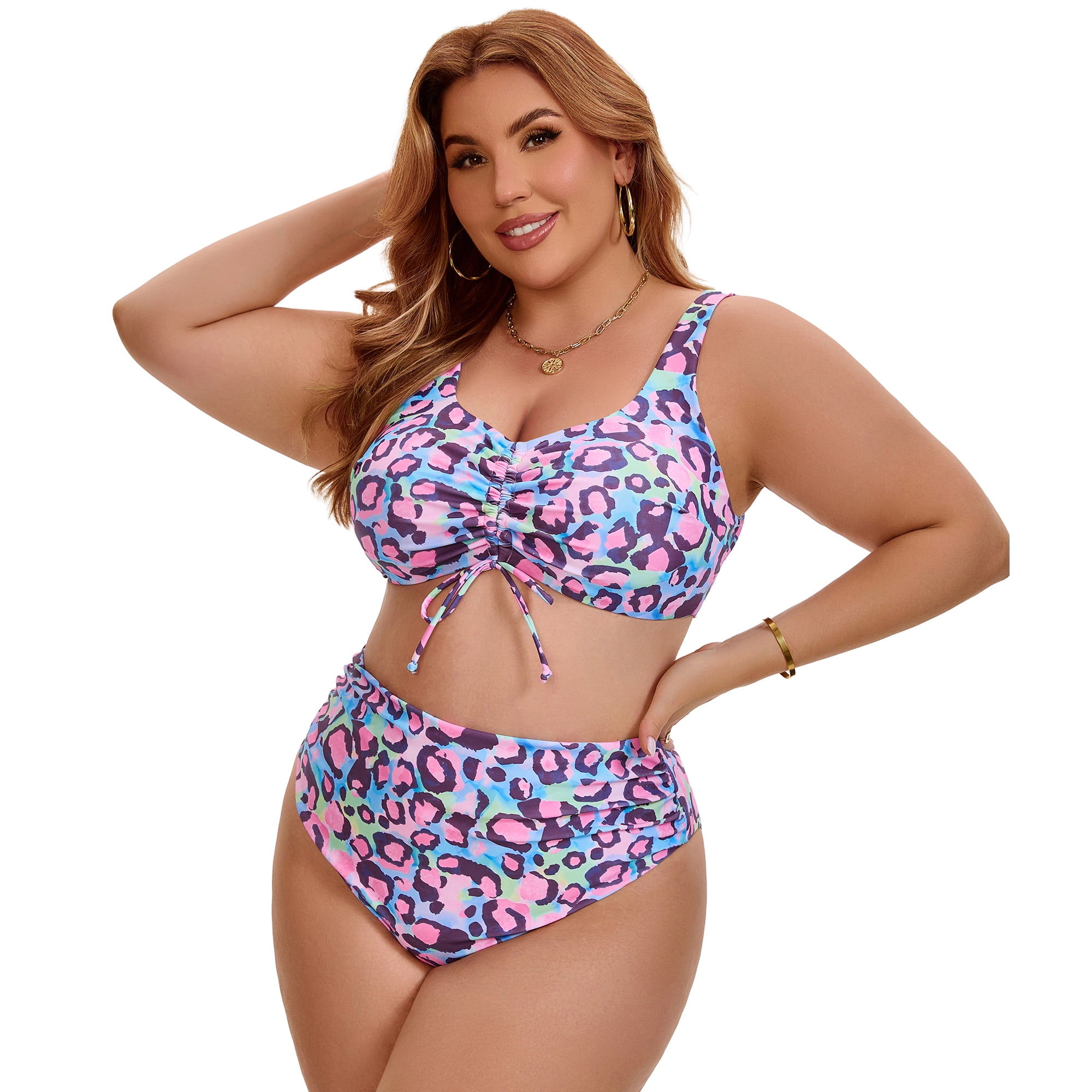 DARING DIVA Women's Plus Bikini High Waisted 2 Piece Bathing Suits 4X Purple Pink