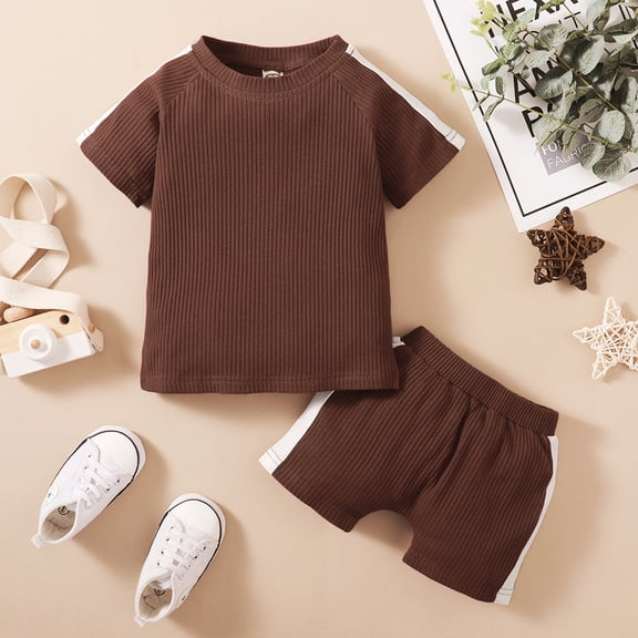 Vedolay Two Piece Short Set For Boy Toddler Little Boys Short Sleeve T-Shirt Camouflage Shorts Set Summer Clothes Outfits,Orange 12-18 Months