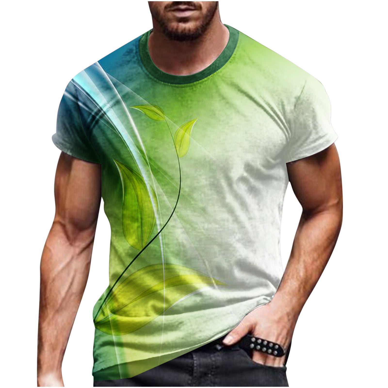 Men's 3D Printing T-Shirt Colorful Novelty Graphic Tee Tops Casual Slim Fit T Shirts(2#Green,5XL) - Walmart.com