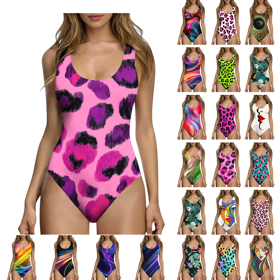 Women's One Piece Swimsuits Tummy Control Printed Swimwear With Chest Cushion And No Steel Support Backless Strap Slimming Bathing Suits For Women