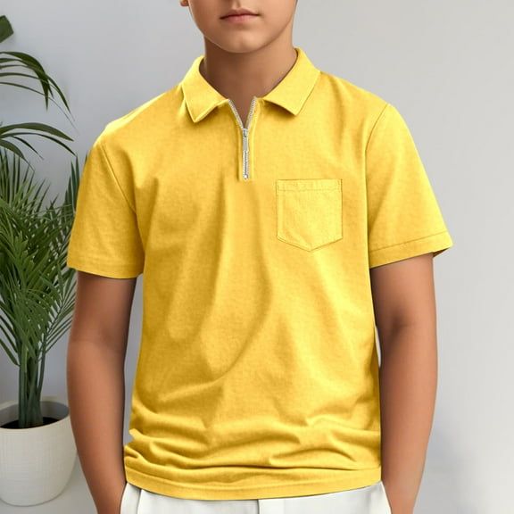 LIUYUNNN Kids Polo Shirts for Boys Short Sleeve Boys Yellow Button up Shirt School Uniform Shirts Casual 9-10 Years Clothes forBoys Girls Four Seasons Outfits