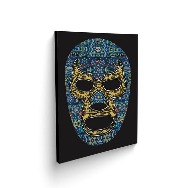 Cuadro Decorativo Blue Demon Arte Huichol Canvas Arte Mexicano Moderno Listo para Colgar Marco Flotante Plateado Maxigráfica Shop Cuadro Cultural Dia de Muertos