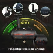 Brand Man Offset Smoker Charcoal Grill, Heavy Duty Wood Barrel BBQ Grill Smoker Combo with Side Box