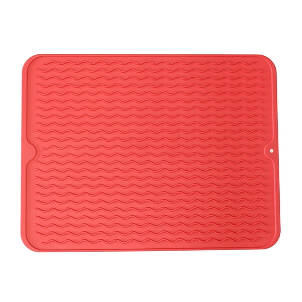Dependable Industries Tapete de secado de silicona de 16.0 x 12.0 in, diseño ranurado, resistente al calor, antideslizante, sin BPA, para platos, cubiertos, ollas, sartenes (rojo)