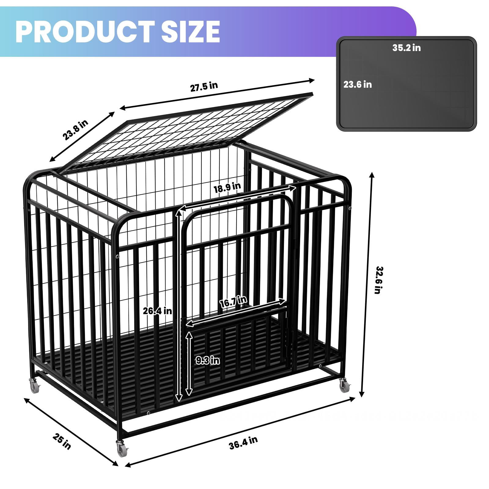 Tanfengu Easy Clean Dog Cage, 36.4in Black Dog Crate with Detachable Tray, Alloy Steel Kennel for Small Medium Dogs, Outdoor Travel