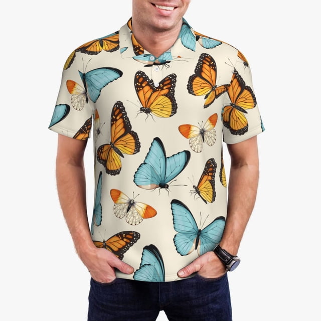 Fotbe Butterflies Camiseta Polo de Golf para Hombre con Estampado – Camisa Deportiva Transpirable con Cuello Abotonado-X-Large