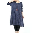 thumbnail image 2 of Women's Flowers Floral Pleated Fall Casual Dress with Pockets Dark blue XXL, 2 of 5