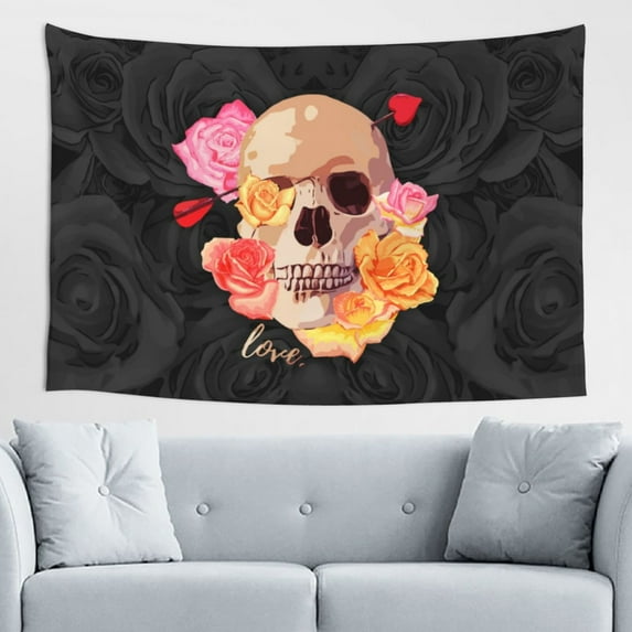 DouZhe Cupid Arrow Rose Skull Tapestry Modern Wall Hanging Tapestries Dorm Room Home Decor, 60" x 40"