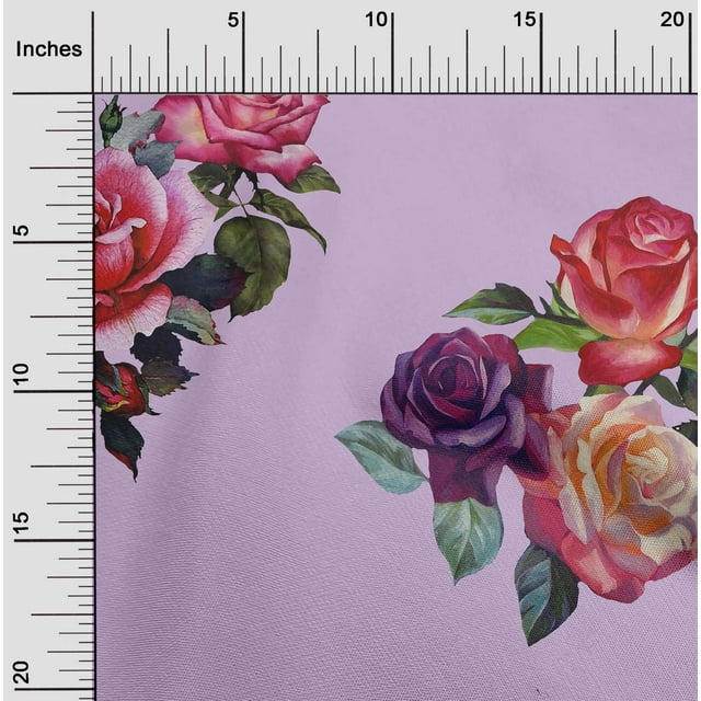 oneOone Coton Bio Voile Feuilles & Rose Aquarelle Tissu Imprimé 1 Yard 42 Inch Wide