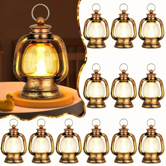 Sminiker 12 mini lanterns with LED candles, small hanging lighting fixtures, camping table decoration, retro lantern decoration, Christmas and Valentine's Day indoor table lighting
