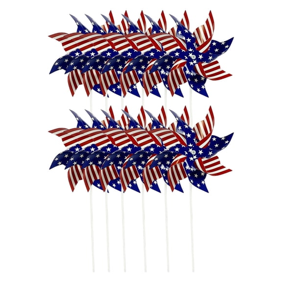 12 Pcs Small Stars and Stripes Pinwheel Red White Blue Windmill for 4th of July Patriotic Independence Day Flag Memorial Day