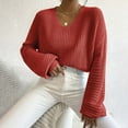 thumbnail image 2 of Womens' Fashion Sweaters Solid Color Button Long Sleeved Casual Loose Cardigan V Neck Fall/Winter Red Oversized Sweater (M), 2 of 6
