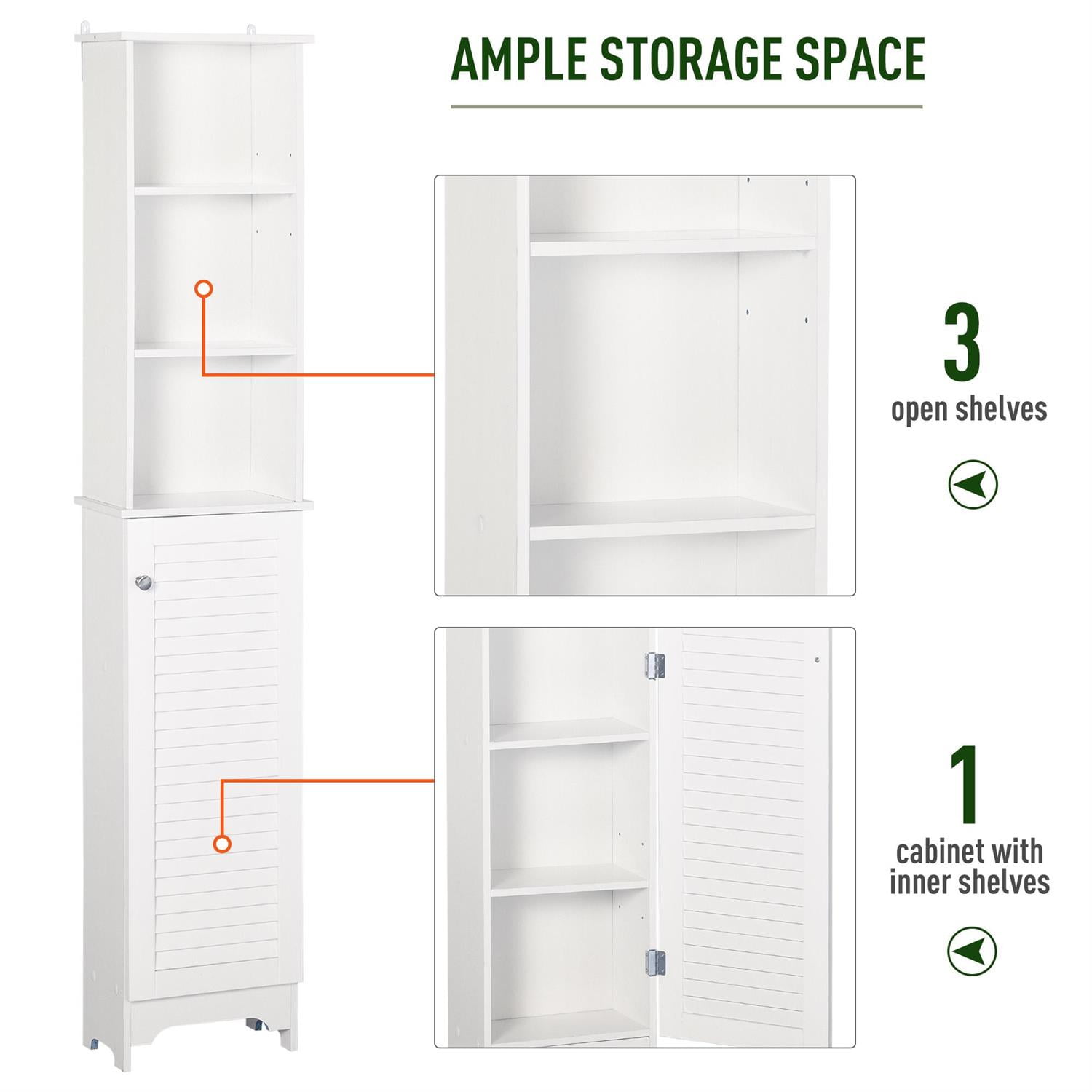 Demi Bonn 65" Tall Bathroom Storage Cabinet with Adjustable Shelves and Cupboard, Linen Tower for Organizing, White