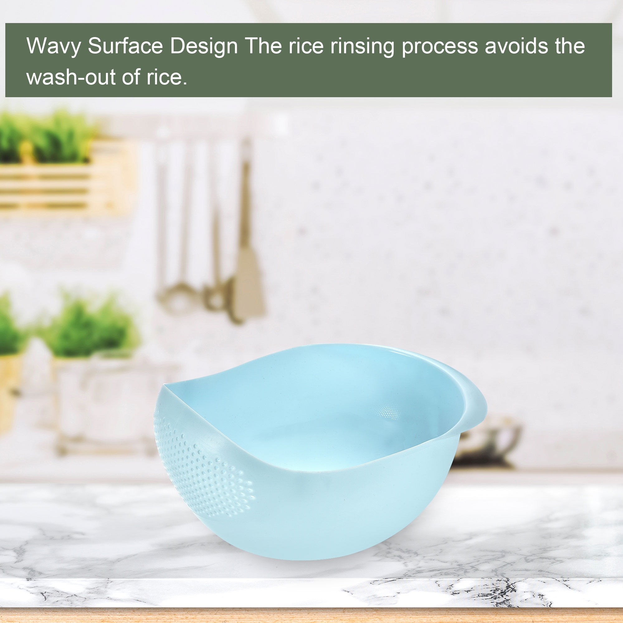 Unique Bargains Rice Cleaning Basket Washing Filter Strainer Colander Bowl Basket Blue 22cm x 16.5cm x 12cm