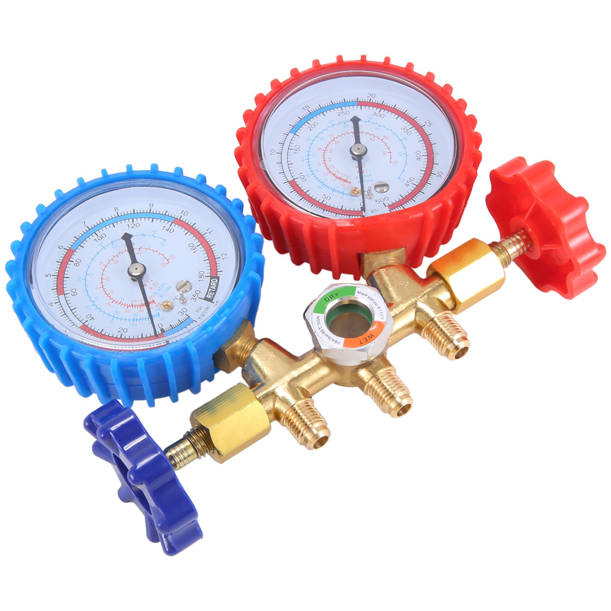 Manifold Gauge Set, 3 Way AC Diagnostic Manifold Gauge Set for R410A/R22/R134A/R404A Refrigerant,Automotive AC Manifold