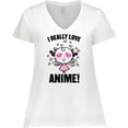 thumbnail image 3 of Inktastic I Really Love Anime with Cute Anime Cat and Hearts Women's Plus Size V-Neck T-Shirt, 3 of 5