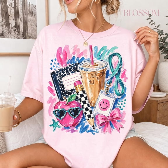 Preppy Teacher Shirt, Back To School Gift, Watercolor Iced Coffee Sublimation Tshirt