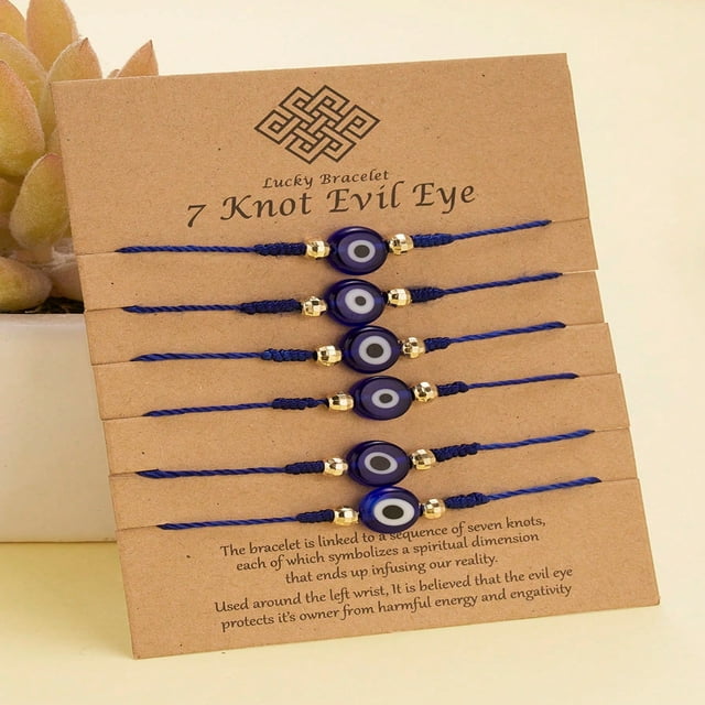 SNNROO 6pcs Red Rope Knot Evil Eye Blue Eye Friendship Bracelets For Children With Adjustable Paper Card