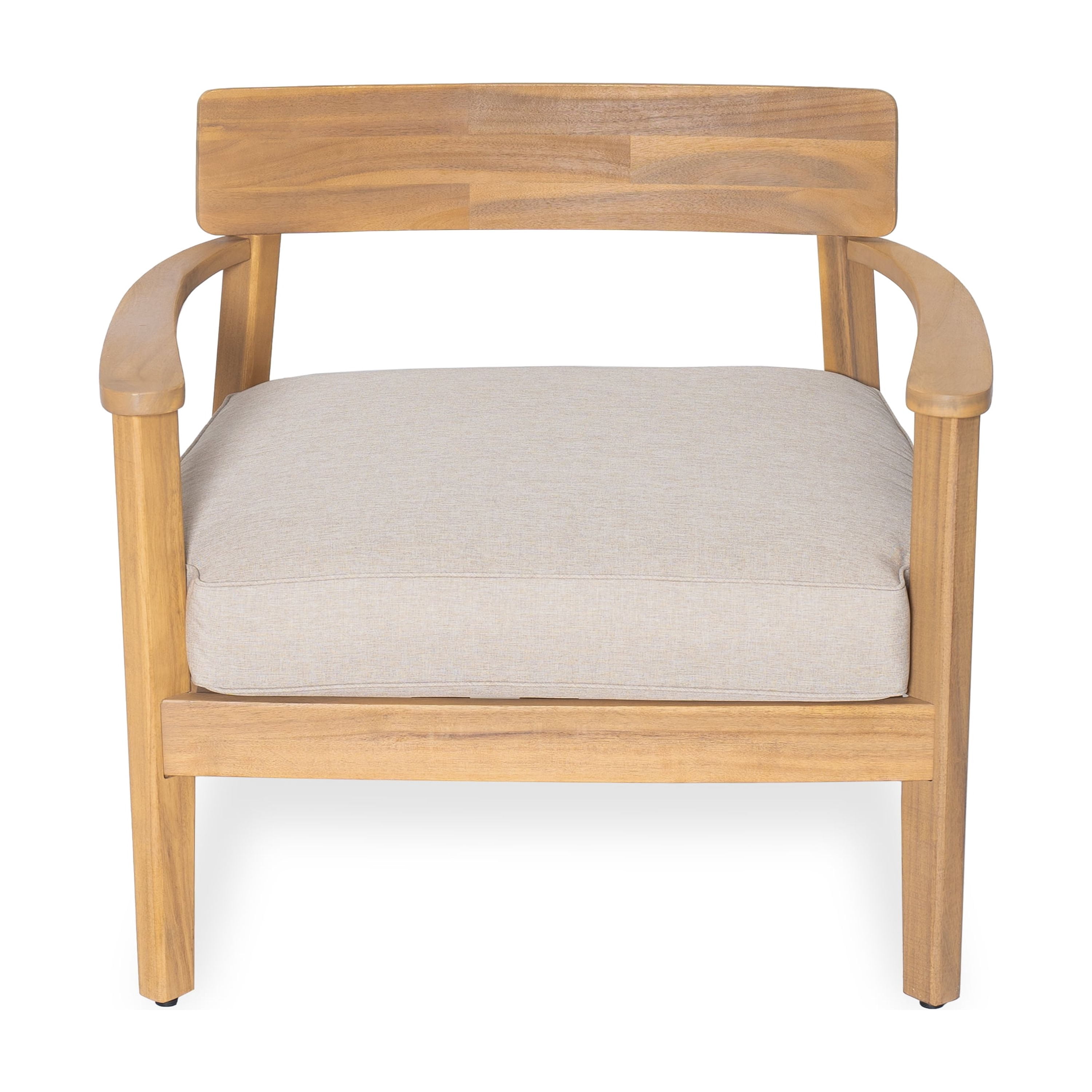 Acacia Wood Club Chair with Seat Cushion for Patio Garden Deck, Teak
