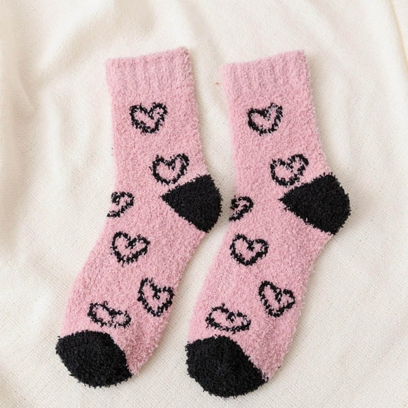Dyfzdhu Women Fluffy Socks Autumn Winter Thickened Mid Tube Socks Love Heart Print Thermal Crew Socks