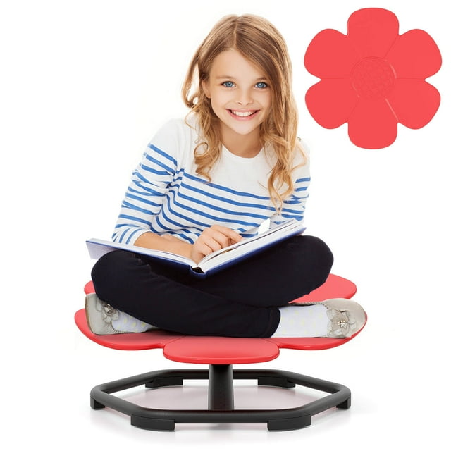 Costway Kids Sensory Swivel Chair with Non-Slip Metal Base for Autistic Kids Indoor Outdoor Red Petal