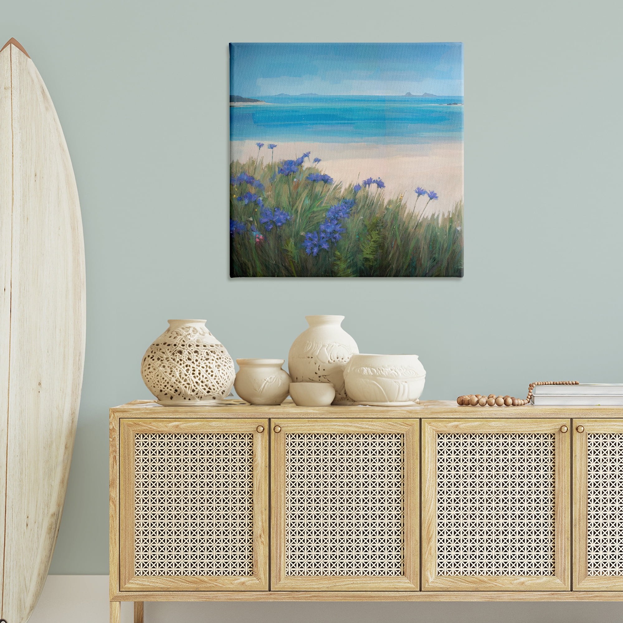 Stupell Industries Seaside Bluebell Flowers Landscape & Nature Painting Wrapped Canvas Art Print Wall Art, 36 x 36