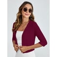 thumbnail image 5 of Chiclily Women's 3/4 Sleeve Cropped Cardigans Sweaters Burgundy Small Lightweight Open Front Shrugs for Women, 5 of 7