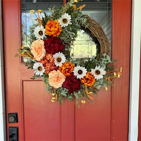 Christmas Wreath Elegant Large Artificial Flower Wreath With Red Roses Beige/ /Orange/ & Daisies All Season Door Decoration For Front Door Christmas Christmas Wreath Elegant Large Artificial Flower Wreath With Red Roses Beige/ /Orange/ & Daisies All Season Door Decoration For Front Door Christmas