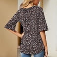 thumbnail image 4 of Camiseta informal Falbala con cuello en V y media manga acampanada, básica, holgada, de moda, para mujer, color marrón, con estampado floral, talla L, 4 of 6