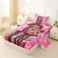 thumbnail image 2 of Castle Fairy Cute Black Girl Twin Sheets 3pcs,Colorful Rainbow Stripes Bedding,Rose Coral Peach,1 Fitted Sheet, 1 Flat Sheet and 1 Pillowcase, 2 of 6