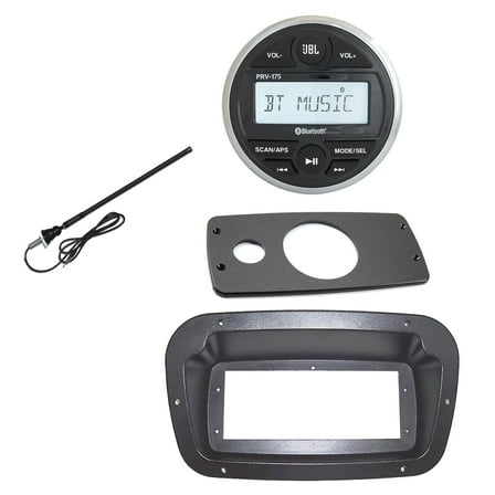 JBL PRV-175 Marine Gauge Hole Mount USB Bluetooth AM/FM Stereo Receiver, Spa Bezel, Adapter Plate, Black Long Range Antenna