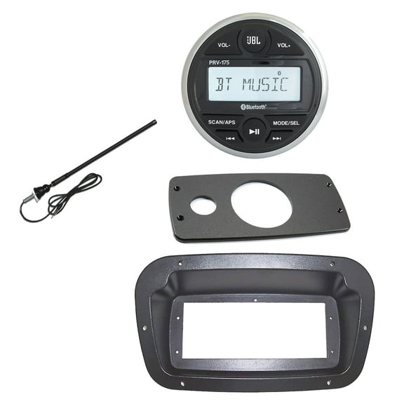 JBL PRV-175 Marine Gauge Hole Mount USB Bluetooth AM/FM Stereo Receiver, Spa Bezel, Adapter Plate, Black Long Range Antenna