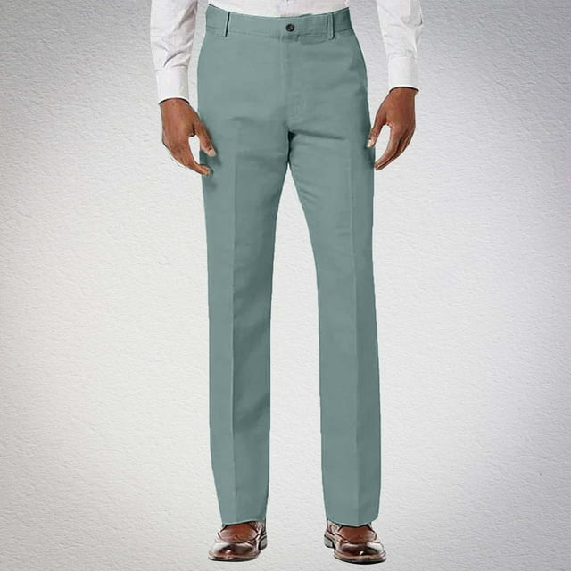 Handshe Men's Stylish Straight-Fit Dress Pants with Solid Color Pockets and Button Closure Comfortable Casual Trousers,Plus Size