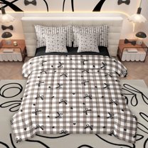 Homewish Chic Fashion Bow-tie Twin Bedding Sets 7-Piece for Girls, Modern Brown Buffalo Plaid Bedding Comforter Set, Cartoon Bow Reversible Sheet Sets, Super Cozy Room Decor