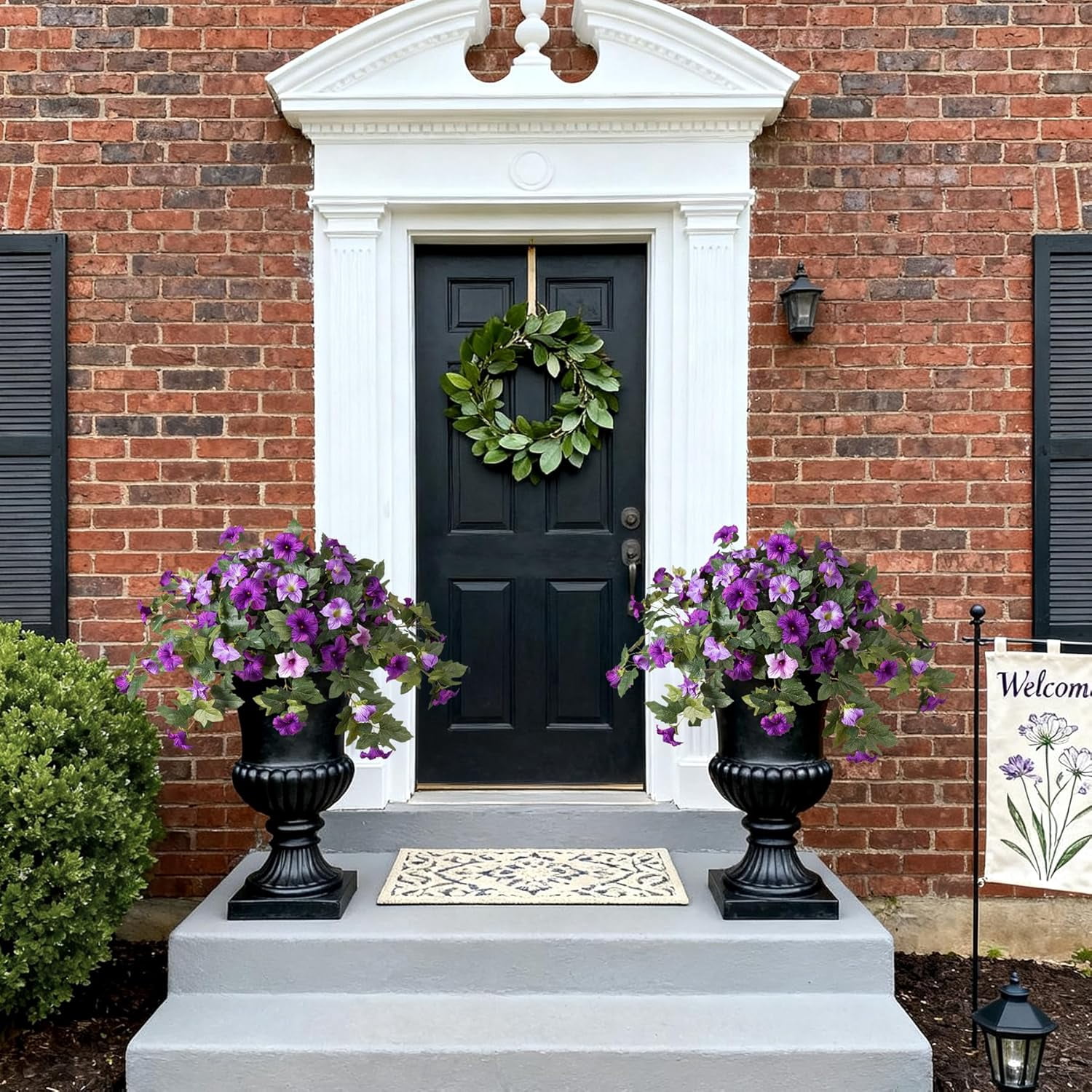 KUNPENG 2 Pcs Artificial Petunia Flowers for Outdoor, UV Resistant Faux Flowers Realistic Flowers Silk Floral Arrangement for Garden Porch Window Box Hanging Basket & Home Patio Decor