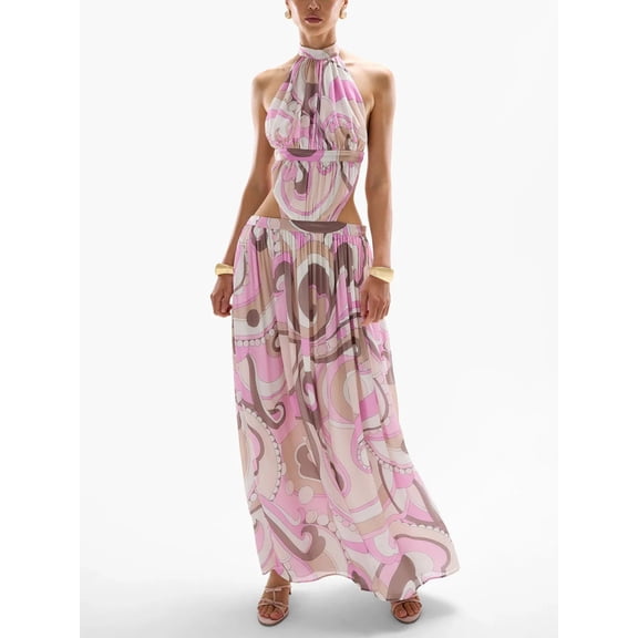 Women's Floral Print Halter Neck Backless Vacation Style Long Dress