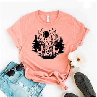 Beopjesk Women's Happy Camper Graphic T-Shirt - Short Sleeve Casual Top, Outdoor Life Theme