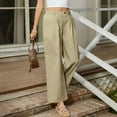 thumbnail image 6 of ZHYou Womens Pants,Baggy,High Waist,Pleated,Wide Leg Trousers,Button Closure,Loose Fit Casual Pants,Beige,Size L, 6 of 9