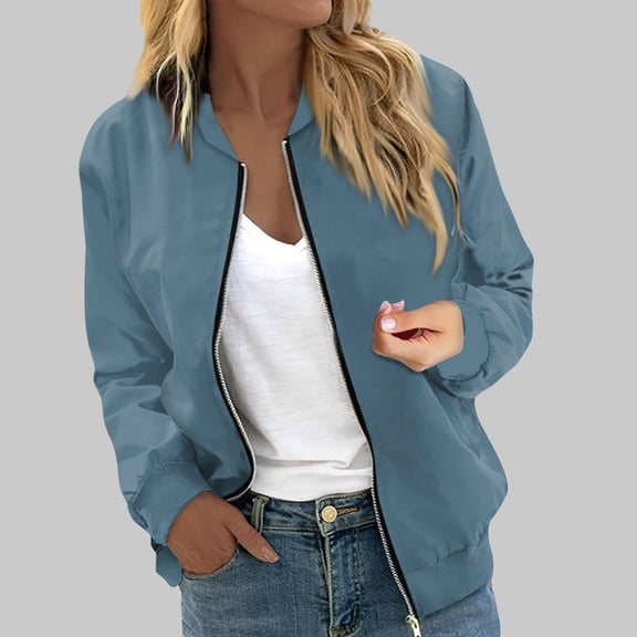 Women's Lightweight Casual Baseball Jacket Long Sleeve Zip up Outerwear Coat with Pockets Stylish Comfortable Everyday Wear Spring Fall Womens Jacket Tops Vest Coats for Women Womens Casual