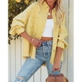 thumbnail image 2 of Chaqueta desgastada de gran tamaño, color amarillo, para mujer, talla XL, con mangas largas, botonadura sencilla, bolsillos y cuello vuelto, 2 of 8