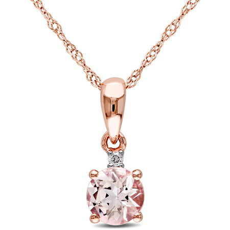 Tangelo 1/2 Carat T.G.W. Morganite and Diamond-Accent 10kt Rose Gold Solitaire Drop Pendant, 17