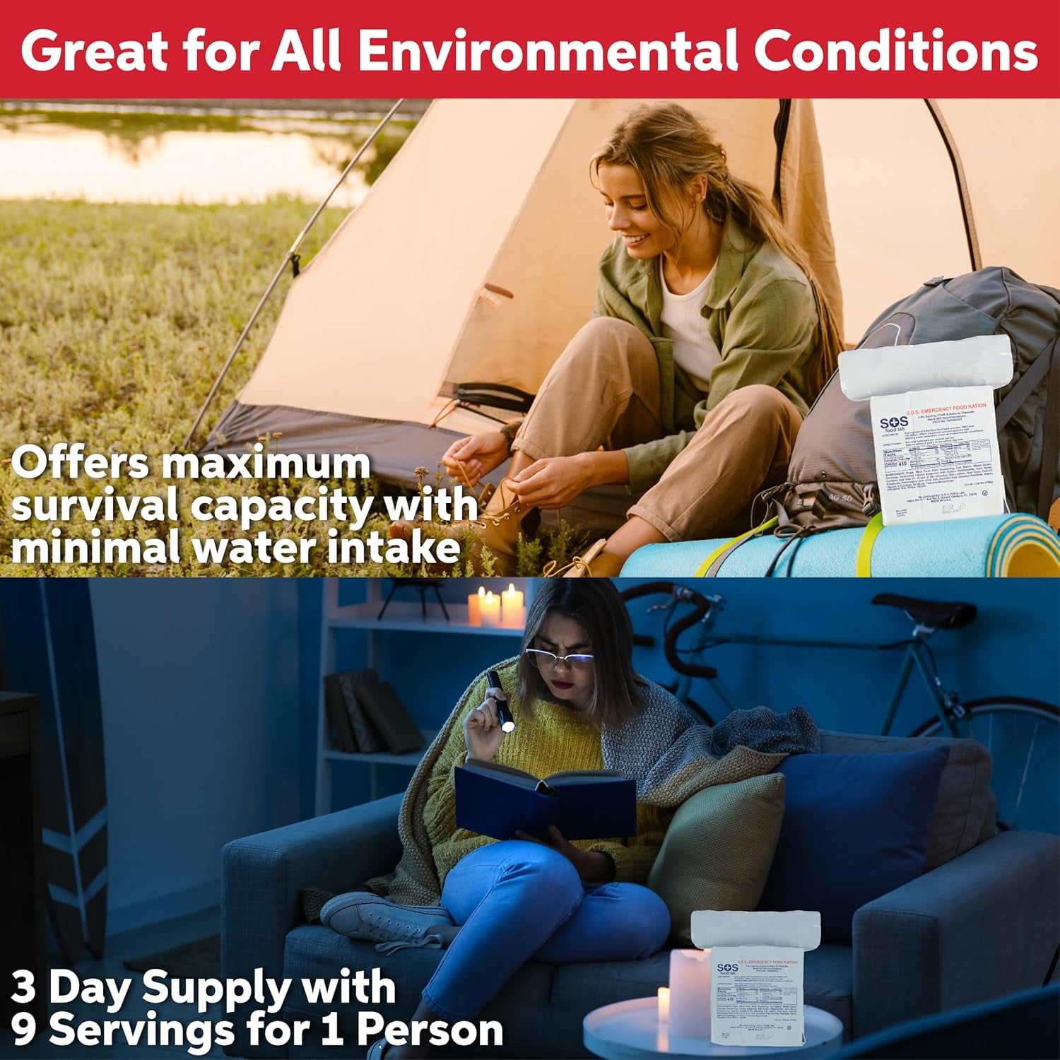 SOS Food Lab Emergency Food Bar - 3600 Calorie Ration (4 Pack Shortbread Cookie) - 3 Day/72 Hour Ready to Eat Supply for Camping, Hiking, Disaster Preparedness - 5 Year Shelf Life Energy Food
